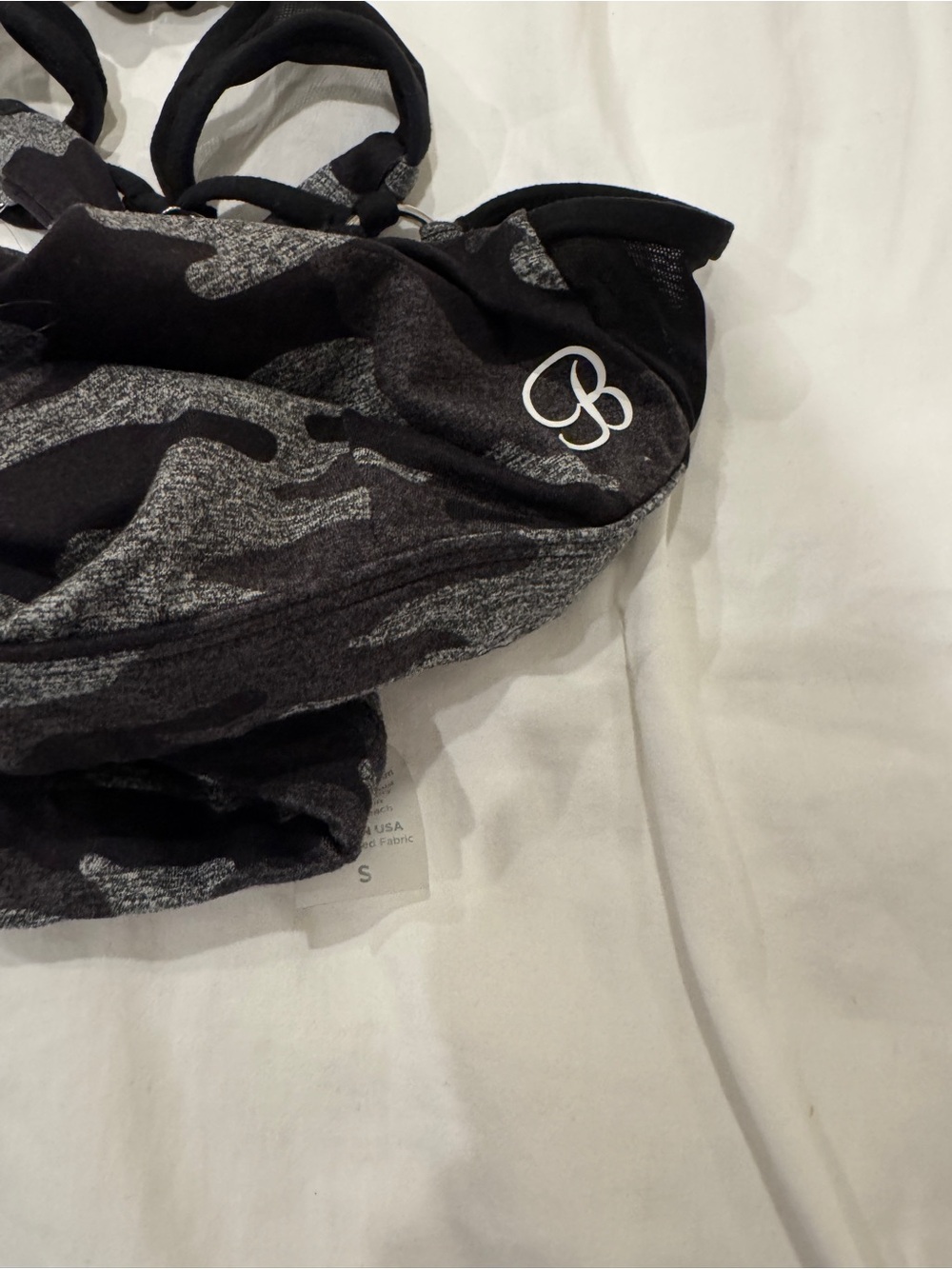 Bombshell Sportswear Black & Gray Camo Mesh Sports Bra - Picture 3 of 3